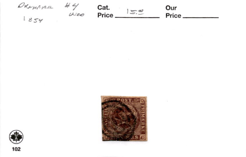 Denmark, Postage Stamp, #4 Used, 1854 Royal Emblem (AC)