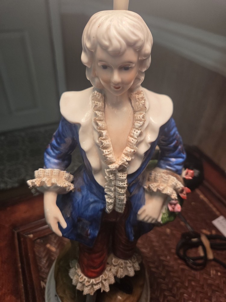 Victorian Style Ceramic Table Lamp Ceramic Shade Blue Boy