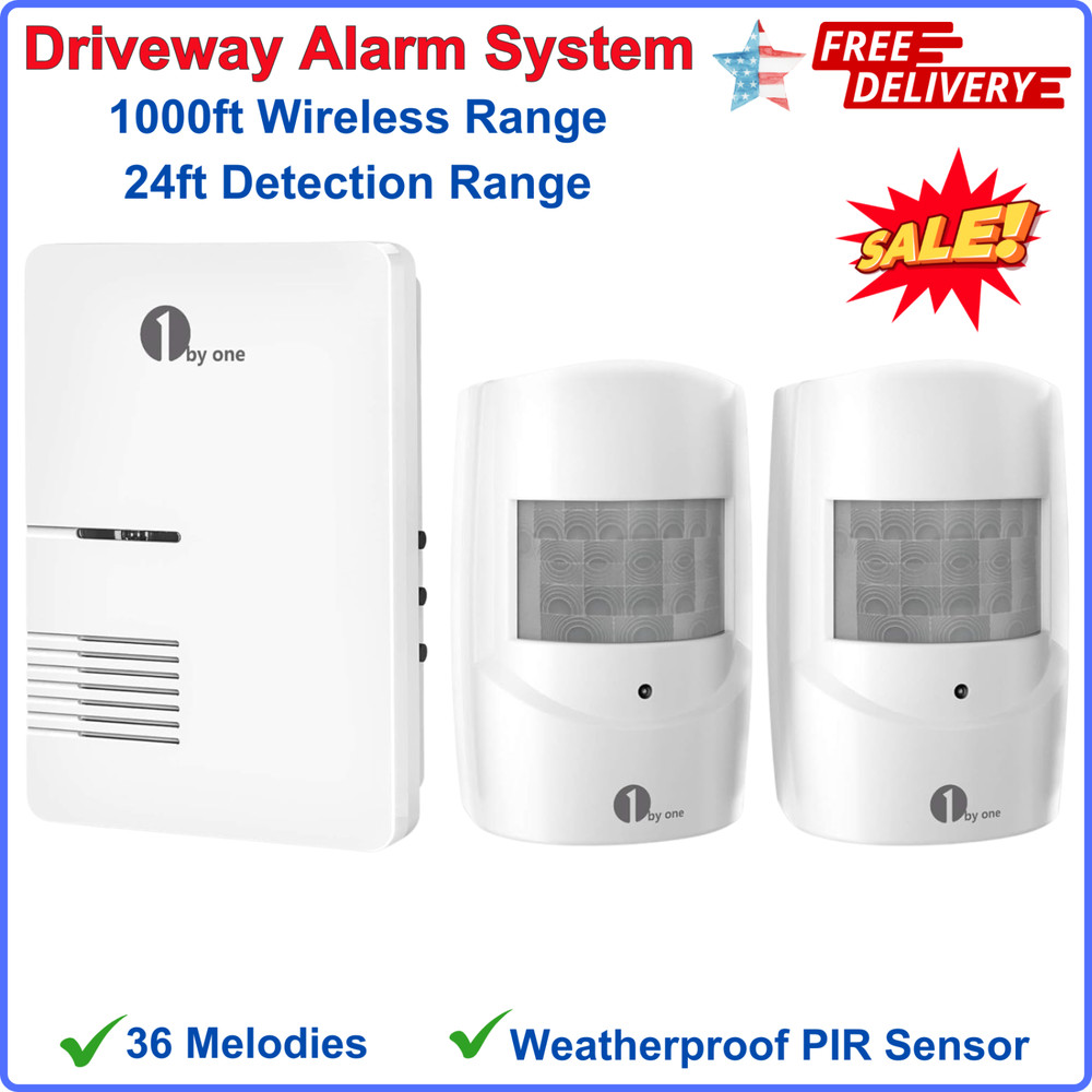Wireless Driveway Motion Alert System, 2 Sensors,1000ft Range, 36 Chimes Options