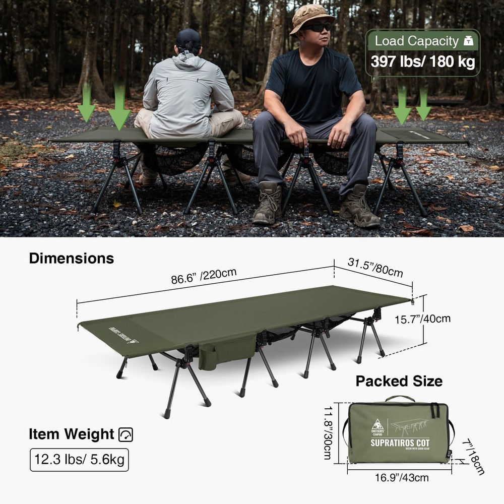 SUPRATIROS Extra Large Camping Cot, Height Adjustable Oversized Sleeping Cot ...