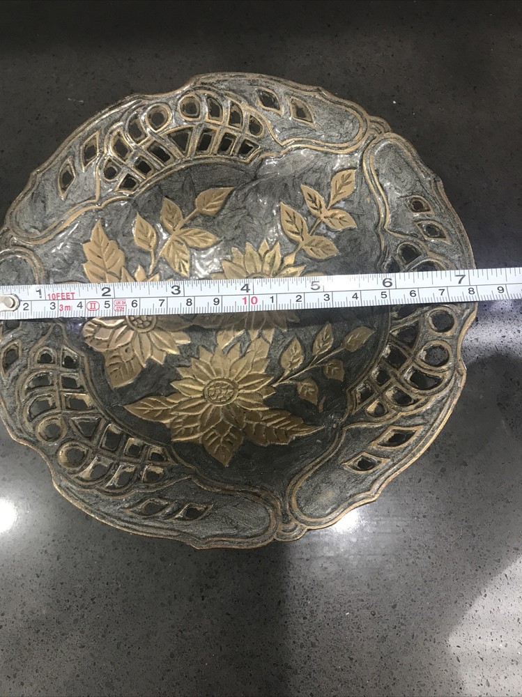 Brass Flower Design Dish Footed