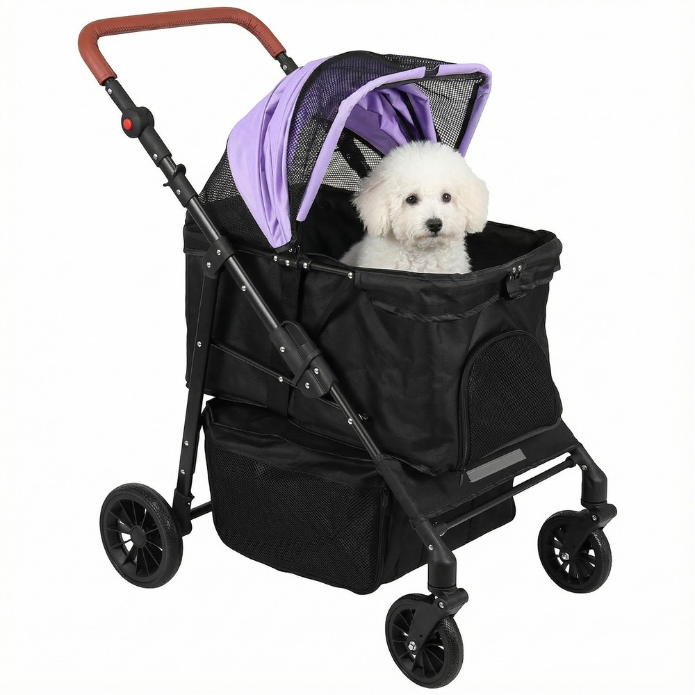 Pet Stroller Adjustable Handle Smooth-Ride Dog Stroller for Small & Medium Dogs
