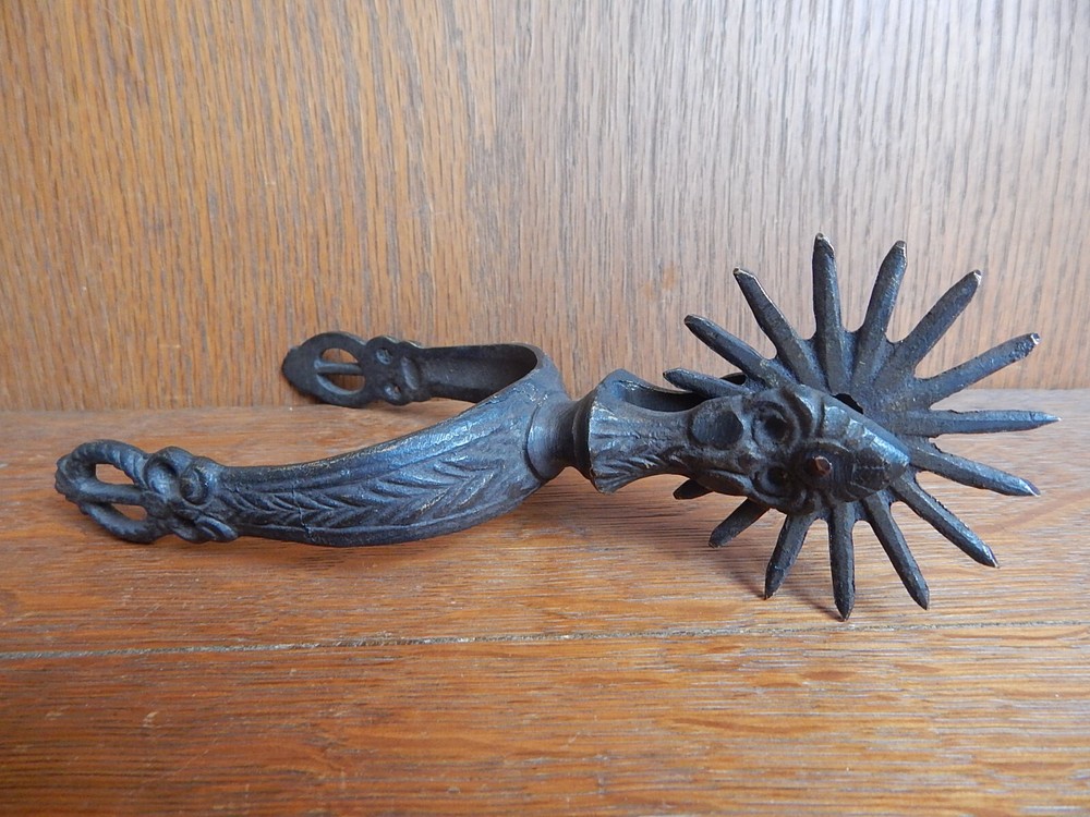 Antique Single Cast Brass Spur With Cast Brass Rowel