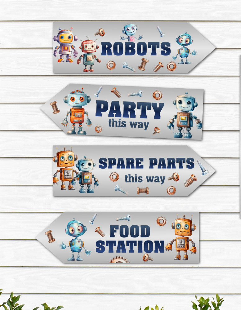 4 Robot Party Decoration Arrows