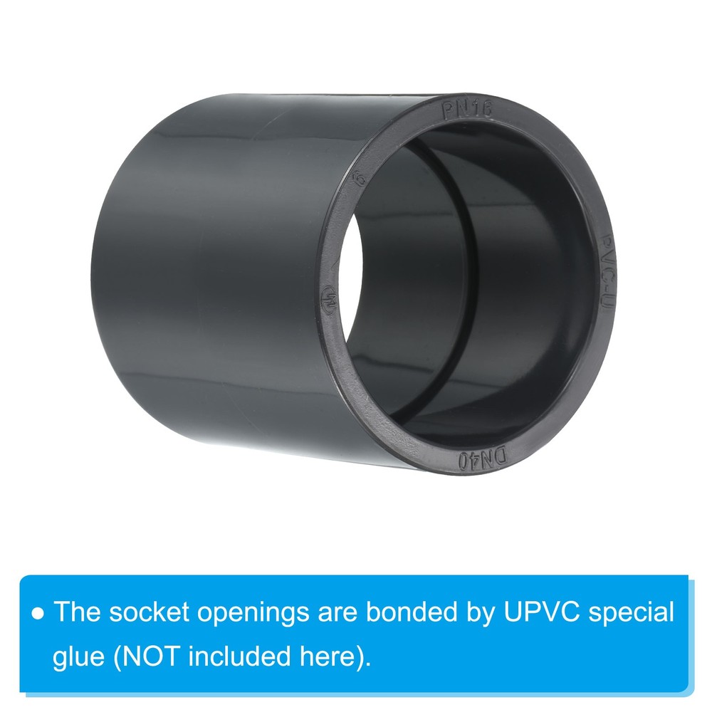 UPVC Pipe Fitting 50mm Socket, 2 Pack Straight Coupling, Dark Grey