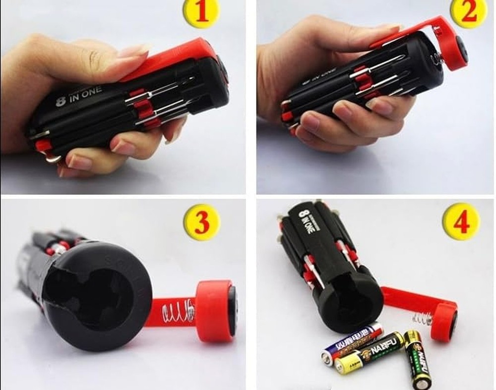 8-in-1 Multi-Function Screwdriver Set with 6 LED Flashlights, Assorted Bits