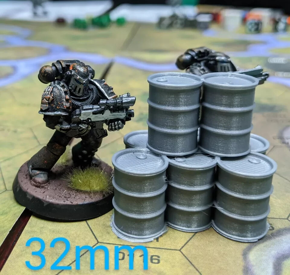 Bulk 32mm Oil Barrels for Table Top Gaming