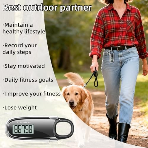 3D Pedometer, Digital Step Counter with LCD Display, Black and Silver black