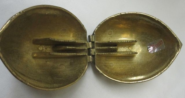 New Interpur Vintage Walnut Shaped Solid Brass Nut Cracker Hinged Large 5”