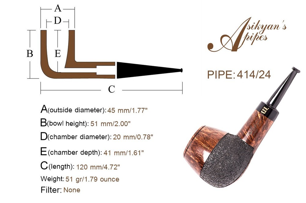 Asikyan Pipe #414/24 Brandy Smooth\Rusticated Hand Made