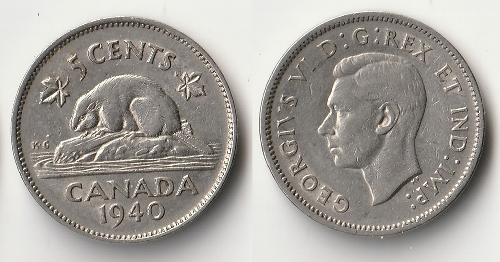 1940 Canada 5 cents coin