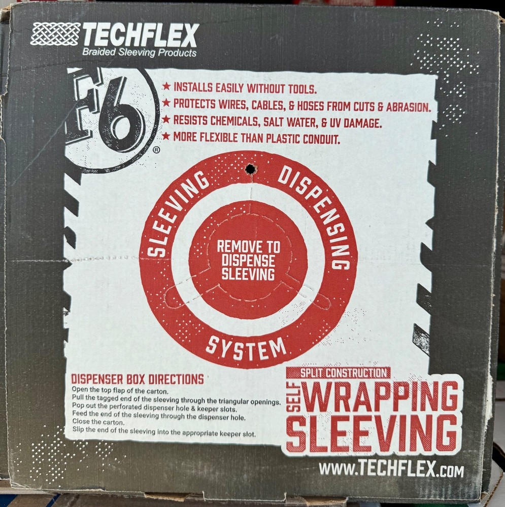 Techflex 1" Braided Cable Sleeving Wrap, Split tube , BLACK , 100’ Box.
