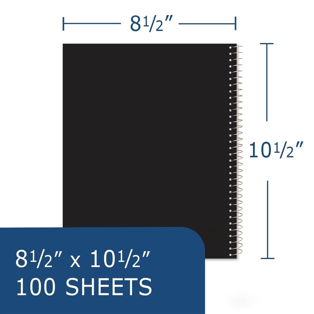 Lefty Writing Notebook, 100 Sheets Wide Ruled, Spiral Binding, Black