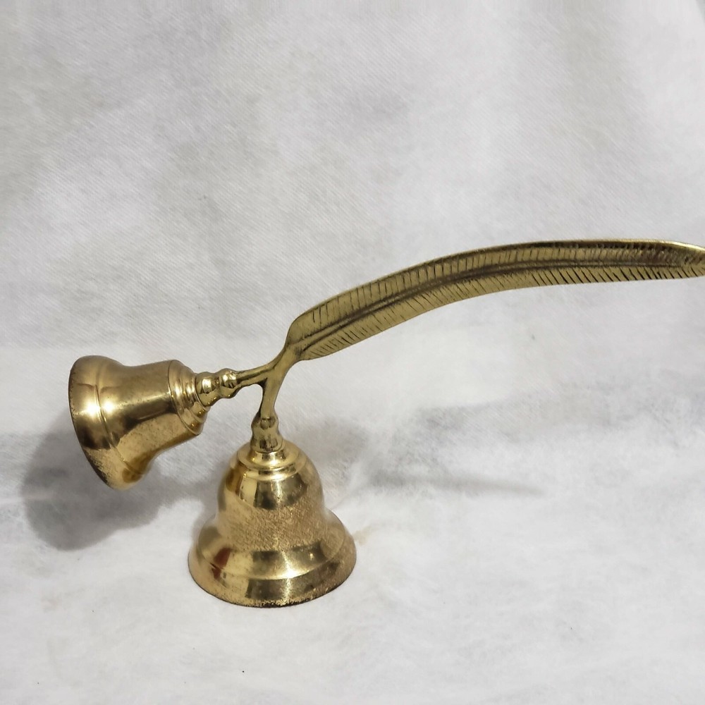 Vtg Solid Brass Double Bell Feather Handle Office Decor 5,5" H