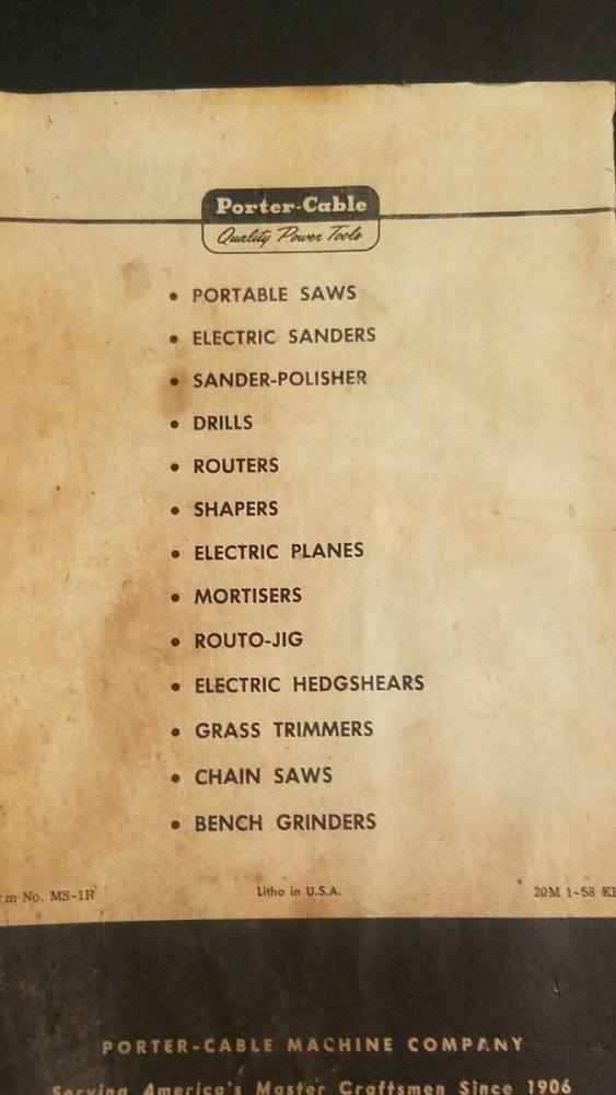 Vintage Operating Instructions For Porter Cable Saws