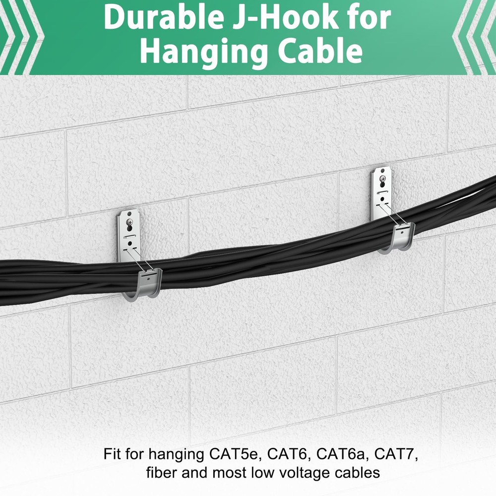100 Pack 2 Inch Cable Support J Hook Wall Mount J Hook with Retainer Clip, Ga...