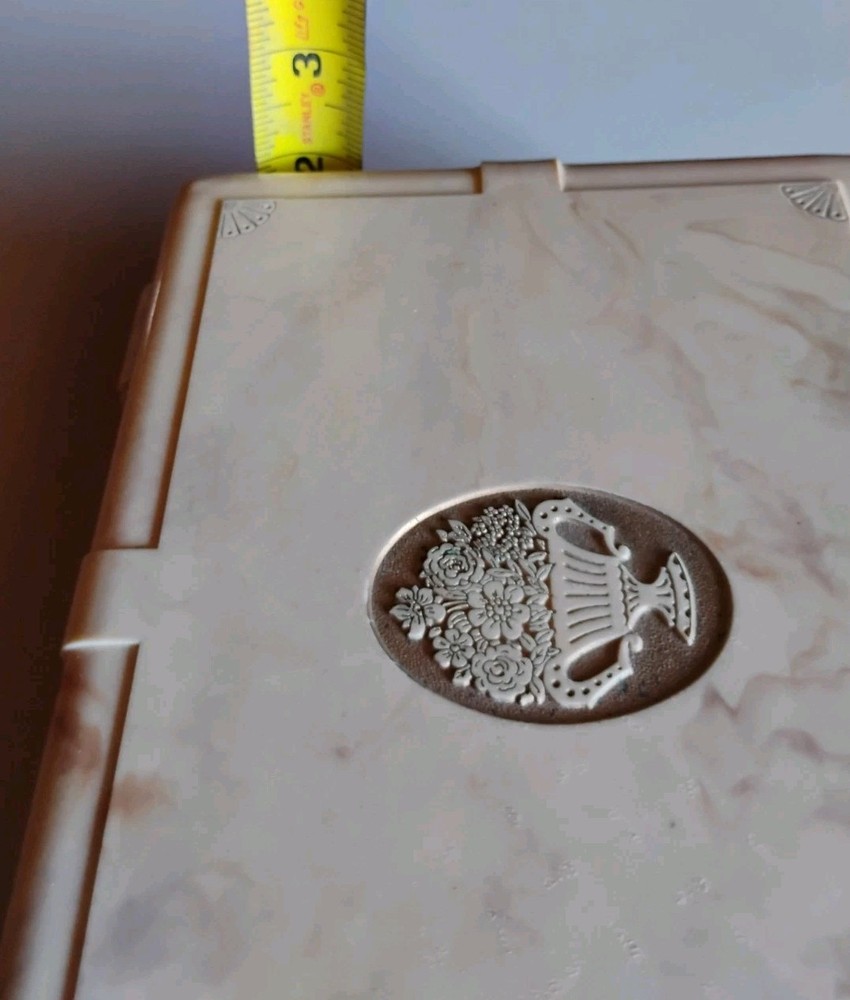 Vintage Schrafft's Marbled Plastic Candy Chocolate Hinged Box Flower Emblem