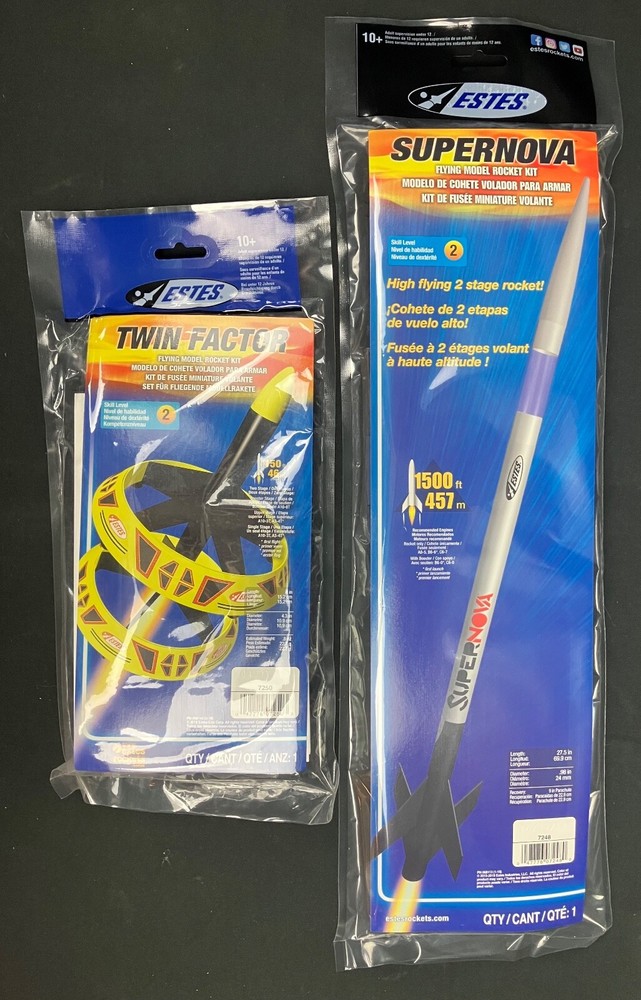 Two 2-Stager Lot!   Estes Supernova & Twin Factor Flying Model Rocket Kits