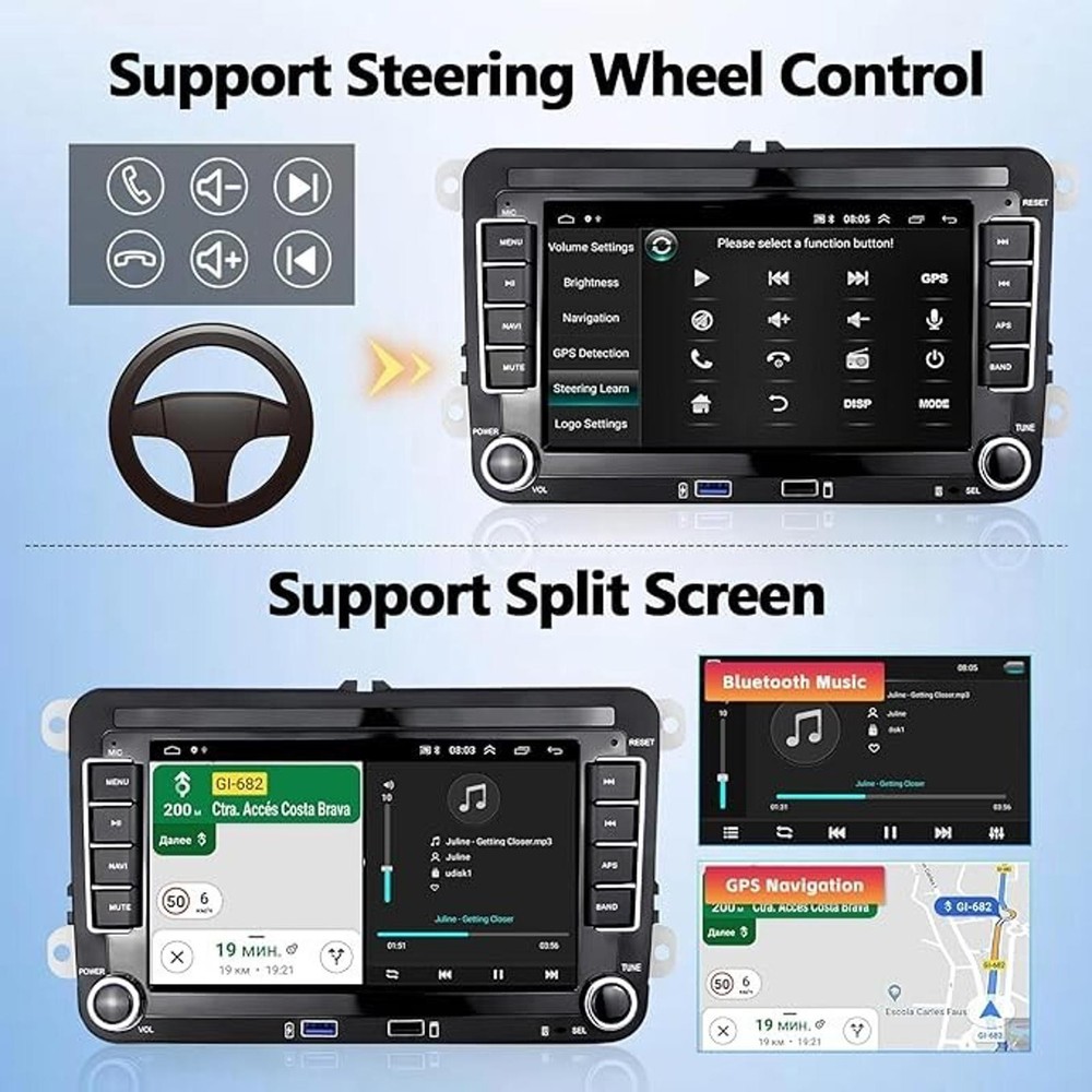Bluetooth Android/iOS CarPlay Unit - 7" Touchscreen