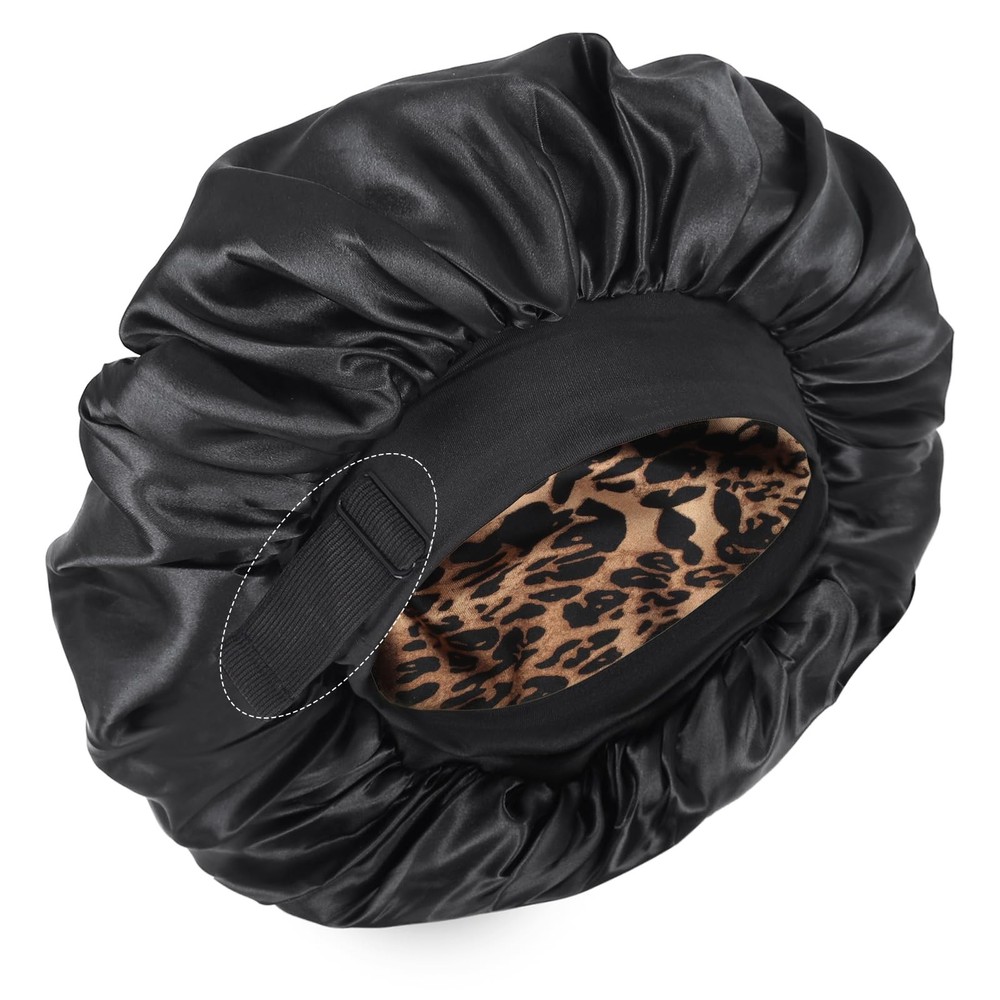 Silk Bonnet for Sleeping Double Layer Satin X-Small, Leopard