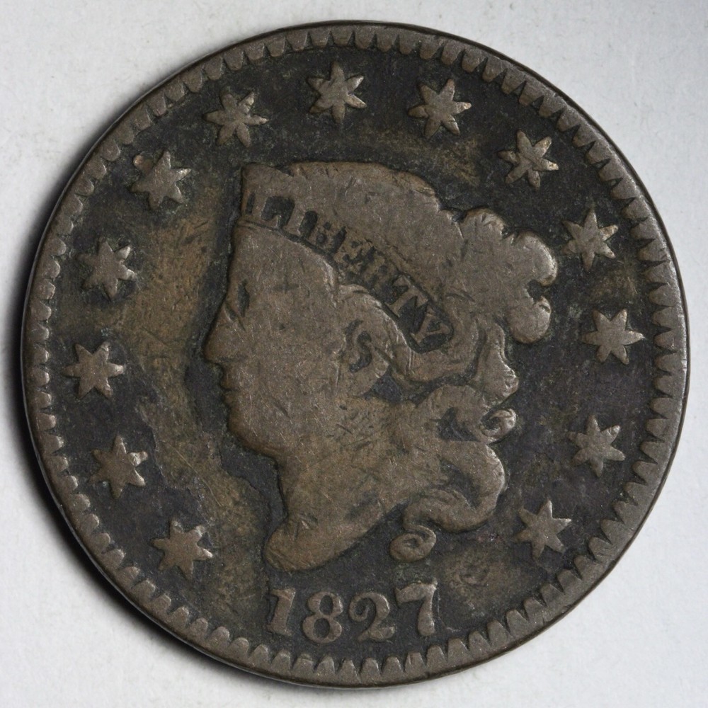 1827 Coronet Head Large Cent CHOICE VG E117 DJCV