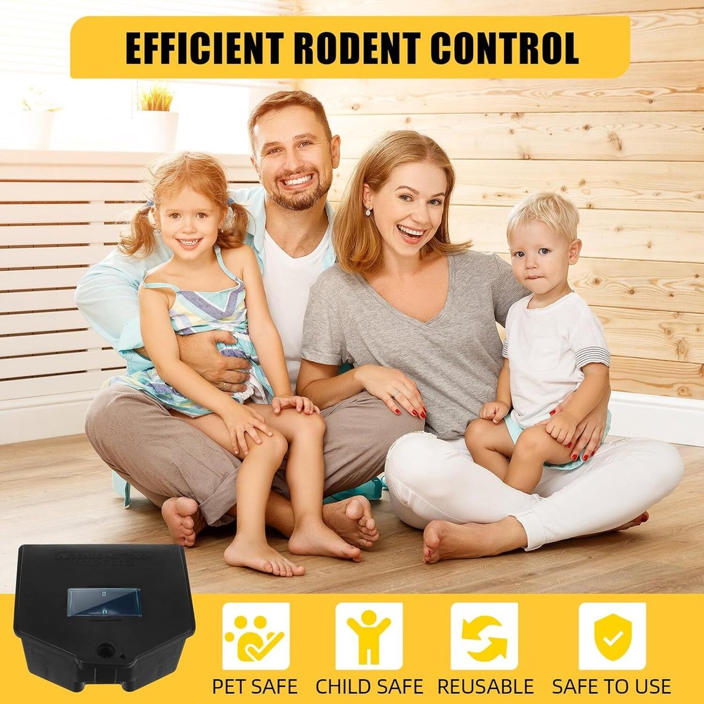 4 Medium Locking Rodent Bait Boxes w/ Key Mouse Rat Control Trap Station Indoor