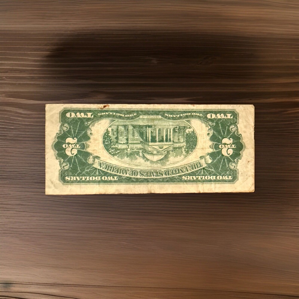 1928 D $2 U.S. Red Seal Treasury Note Misaligned Obverse Print & Sheet Cut Error