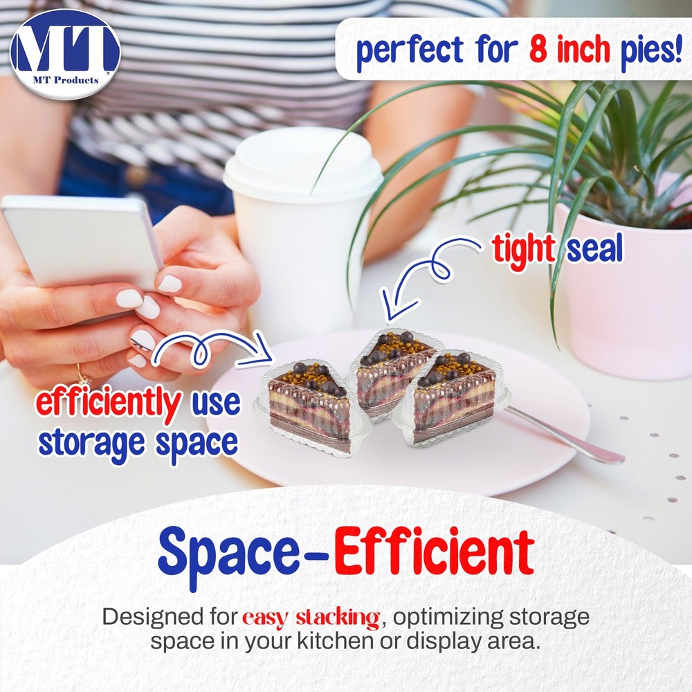 MT Products Individual Single Slice Pie & Cake Containers Extra Small, Clear