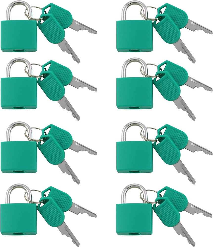 Small Mini Durable ABS Cover Brass Body Individually Keyed Padlock 8pc Turquoise