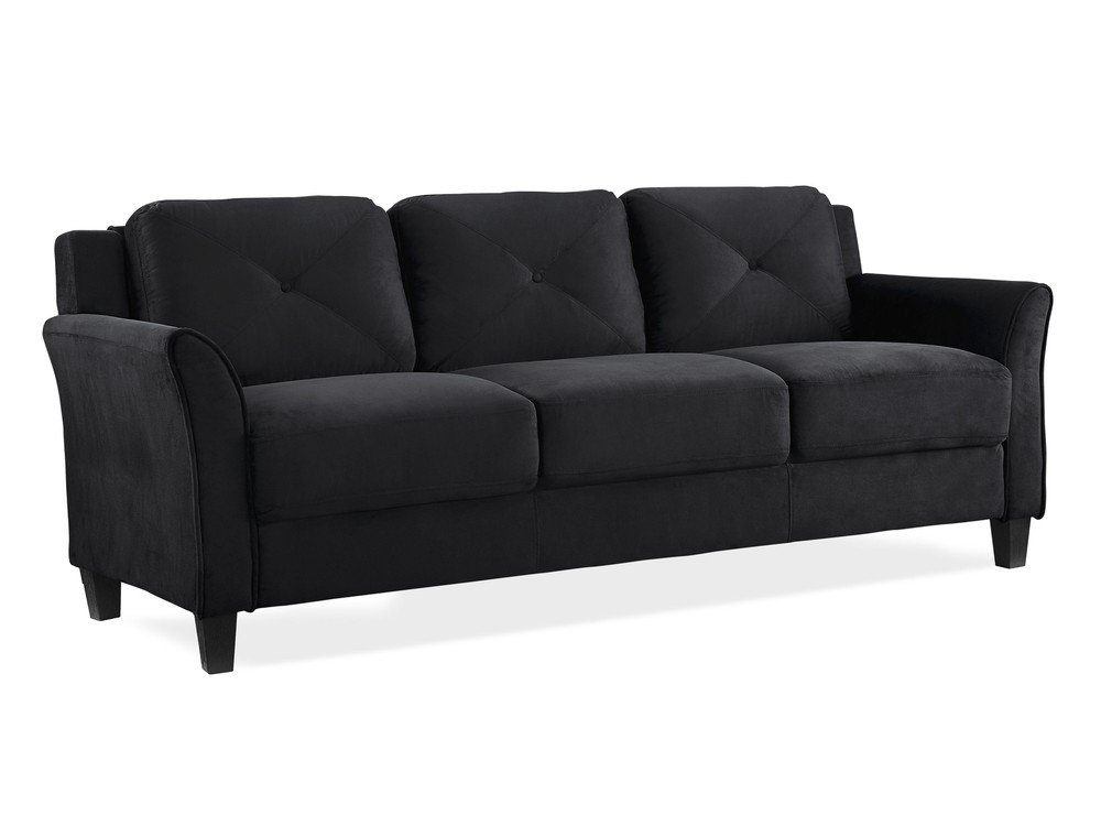 Taryn Curved Arms Sofa, Black Fabric