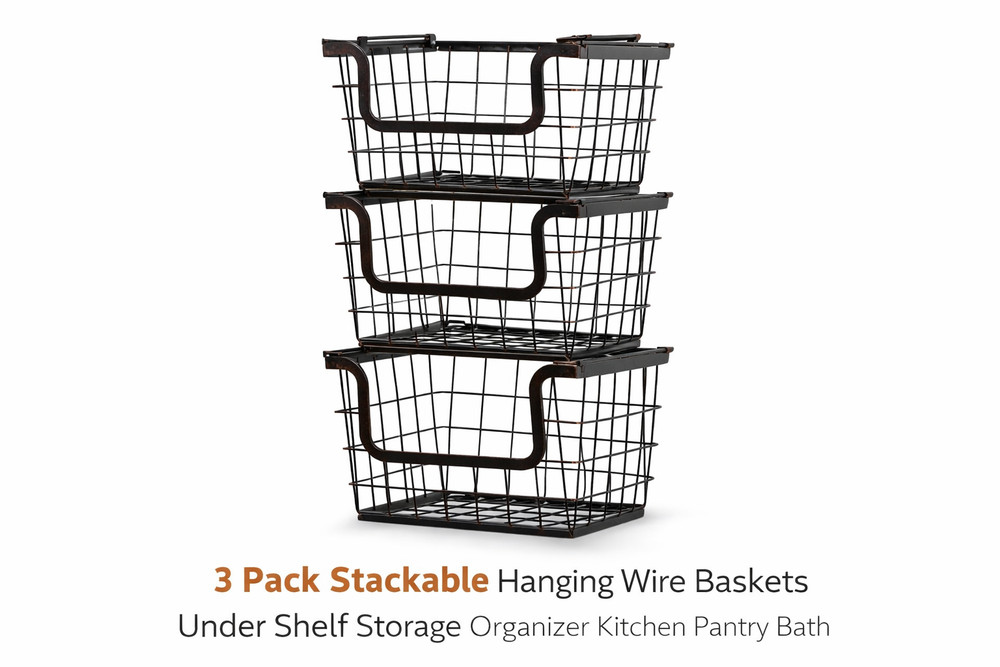 Wholesale Lot 100 Stackable Hanging Wire Baskets Under Shelf Kitchen Organizer