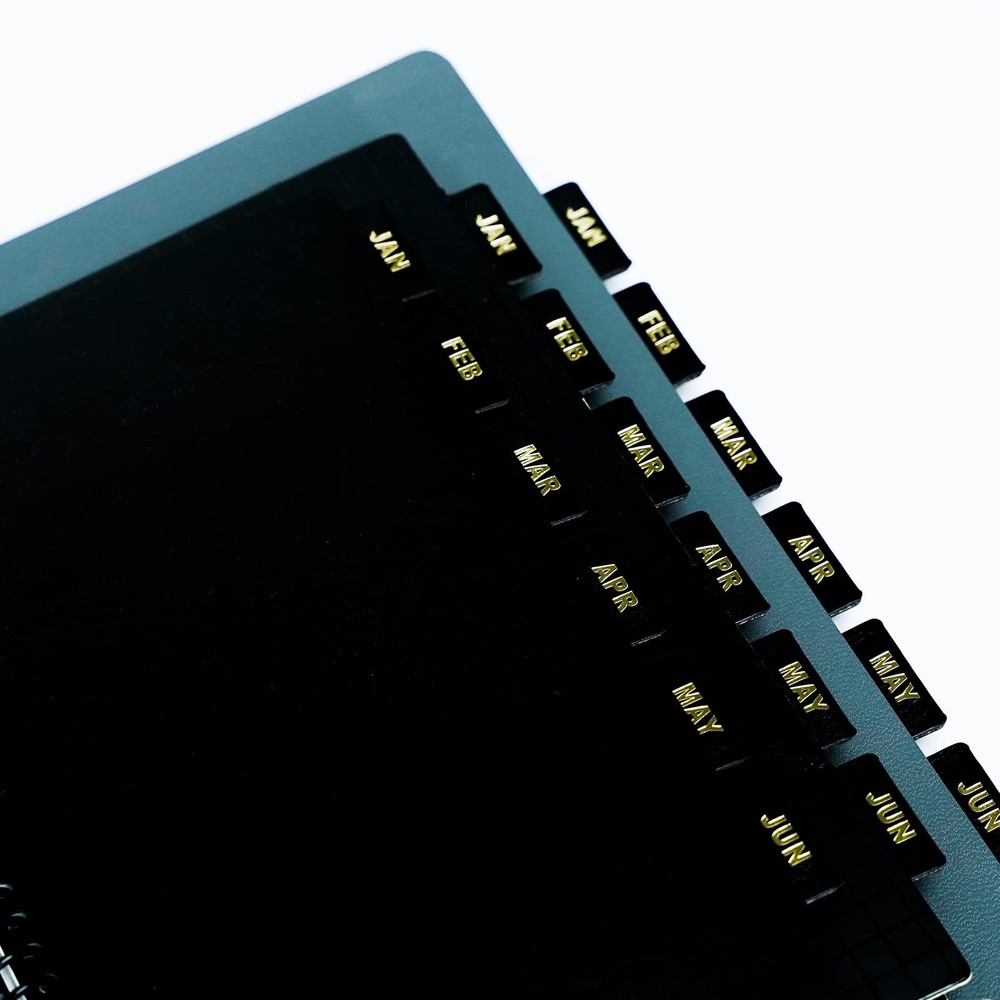 UPAFEXXI-Leather Monthly Tabs, 48 Pcs Planner Calendar Large, black