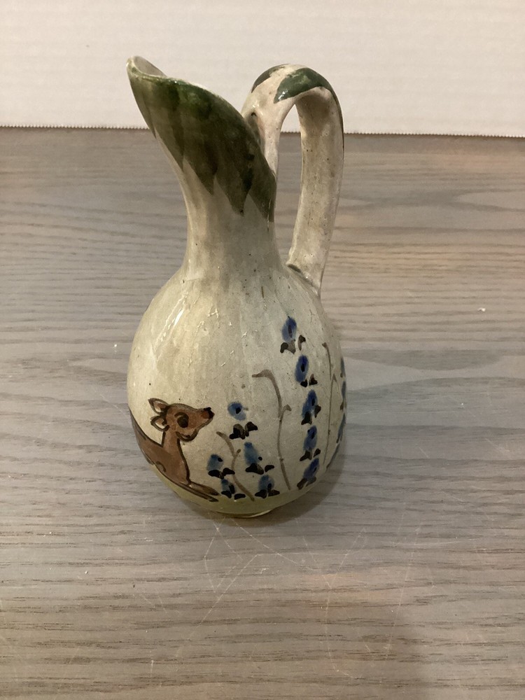 Small Hand Painted Deer Pottery Pitcher