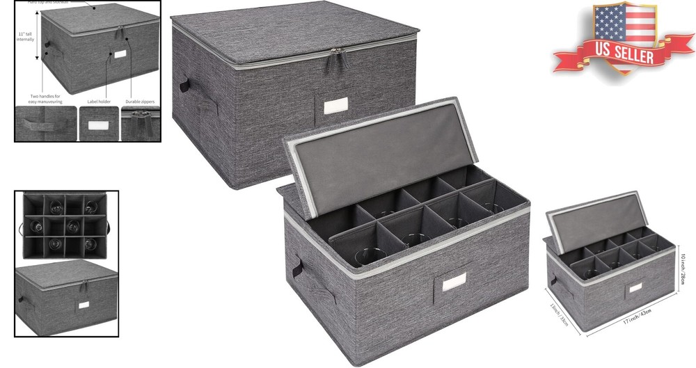 Heavy-Duty Stemware Storage Cases - Protects Glassware, Stackable - Holds 12