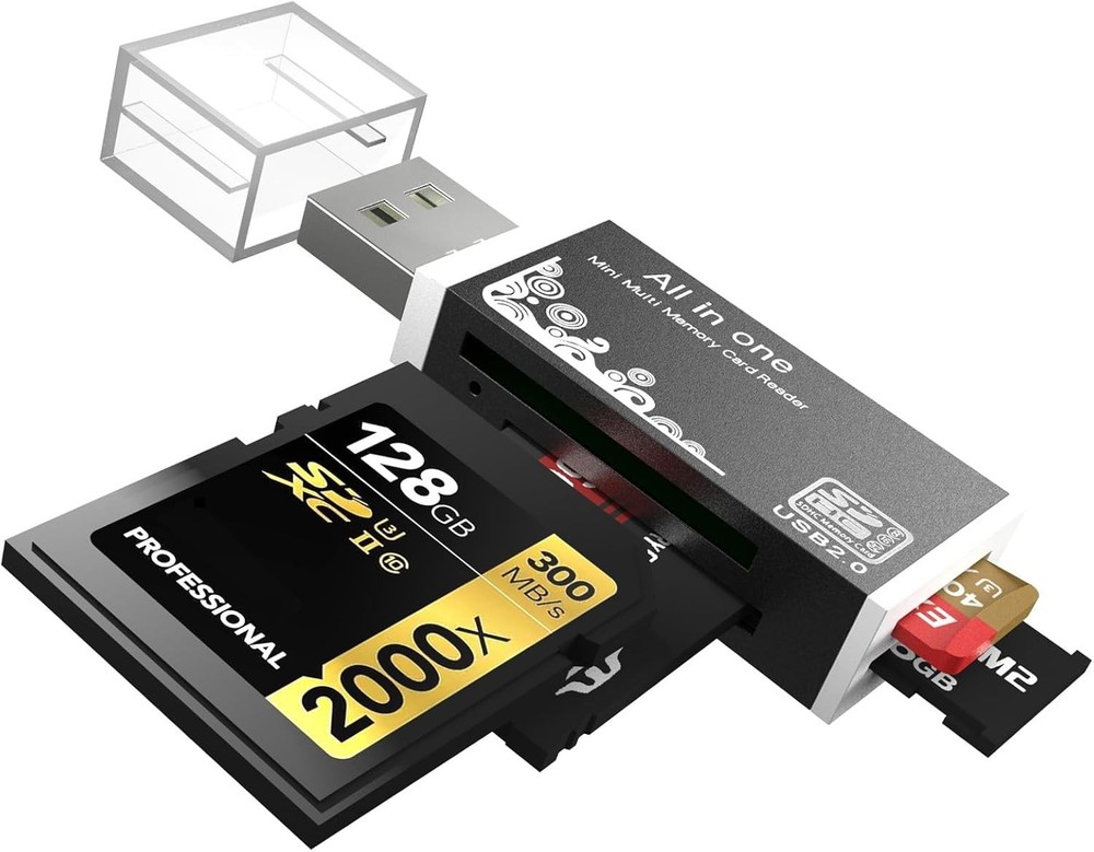 Lightweight 4-in-1 USB Memory Card Reader - Wide Compatibility - Plug & Play