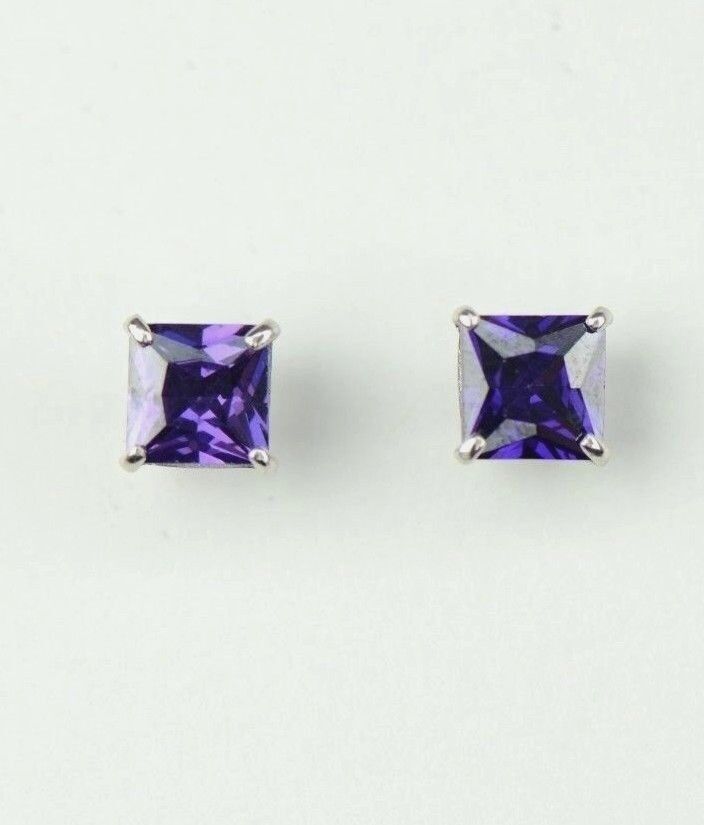 14k White Gold Solid Square Princess Cut Birthstone 5MM CZ Stud Earrings