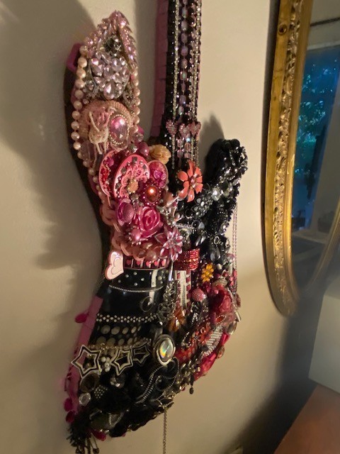 Funky Guitar Wall Art- 'Hello Kitty"- Handmade