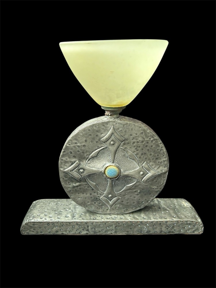 Arts & Crafts Hammered Pewter Table Lamp With Celtic Design