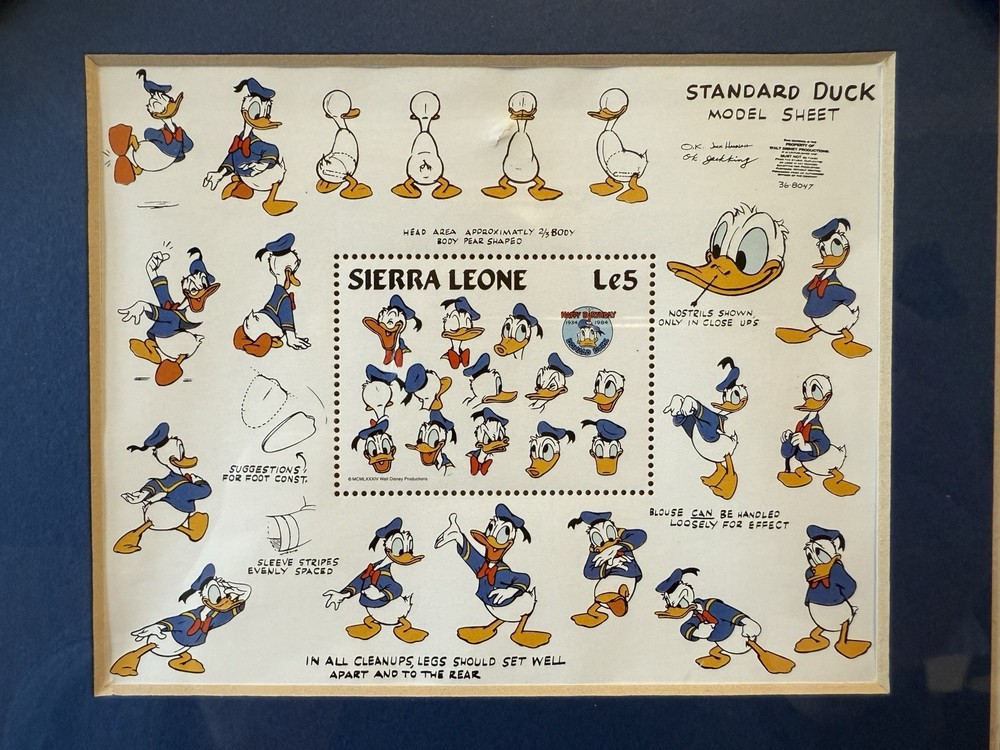 Framed Donald Duck Pin & Model Sheet DISNEY