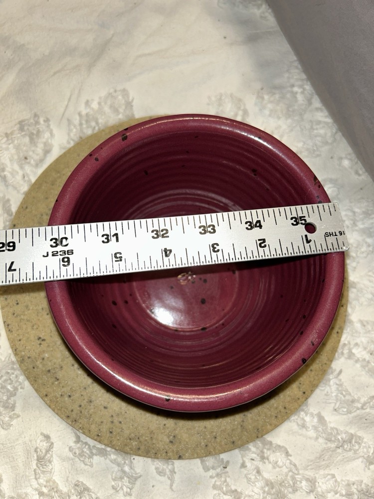 Collection Circle Candy Dish Moose Decor Signed. Maroon/tan