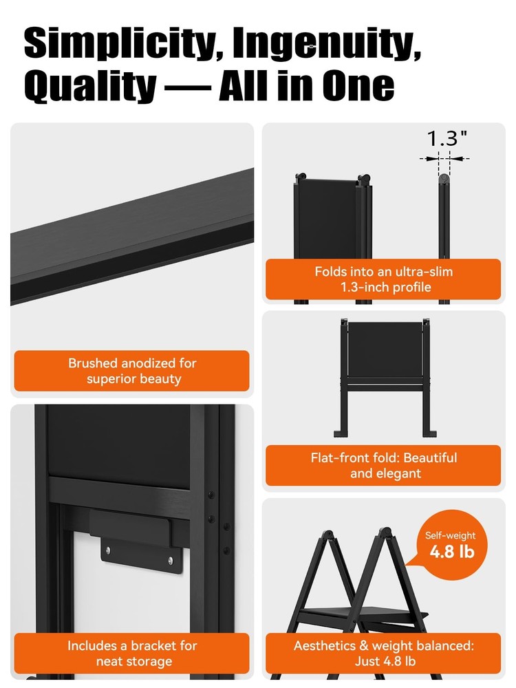 Folding Step Stool,Aluminum Ultra Thin Stool,400 Lbs Capacity Heavy Duty with...