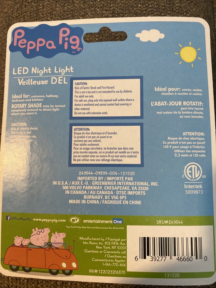 New Peppa Pig LED Night Light
