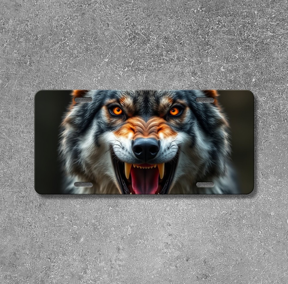 Snarling Wolf License Plate Snarling Design Customizable Car Tag Gift Idea