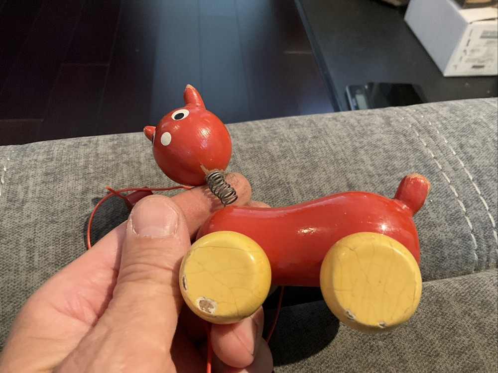 Vintage Wooden Cat Pull Toy 4”