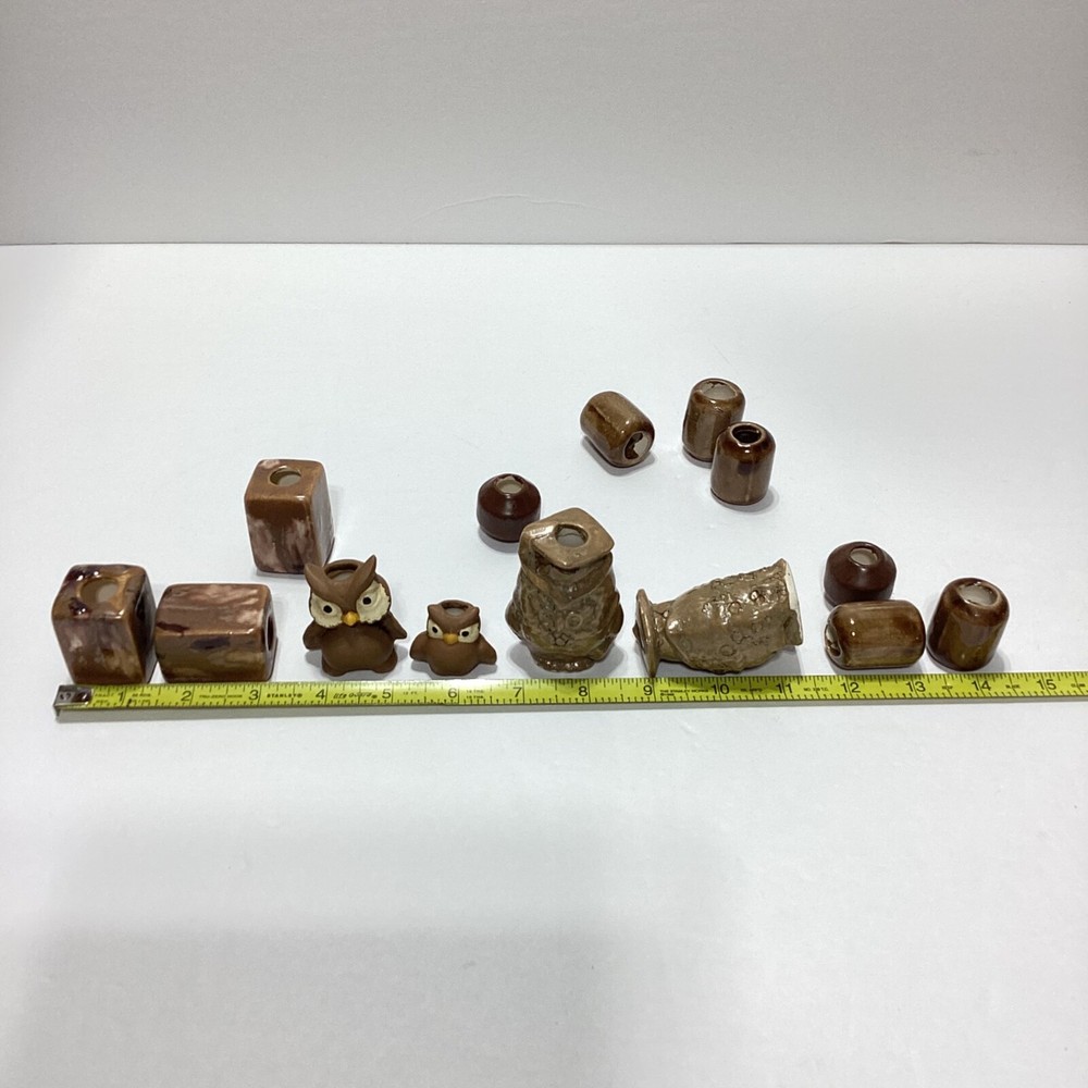 Vintage Macrame Beads Owl Lot Macrame Ceramic Beads