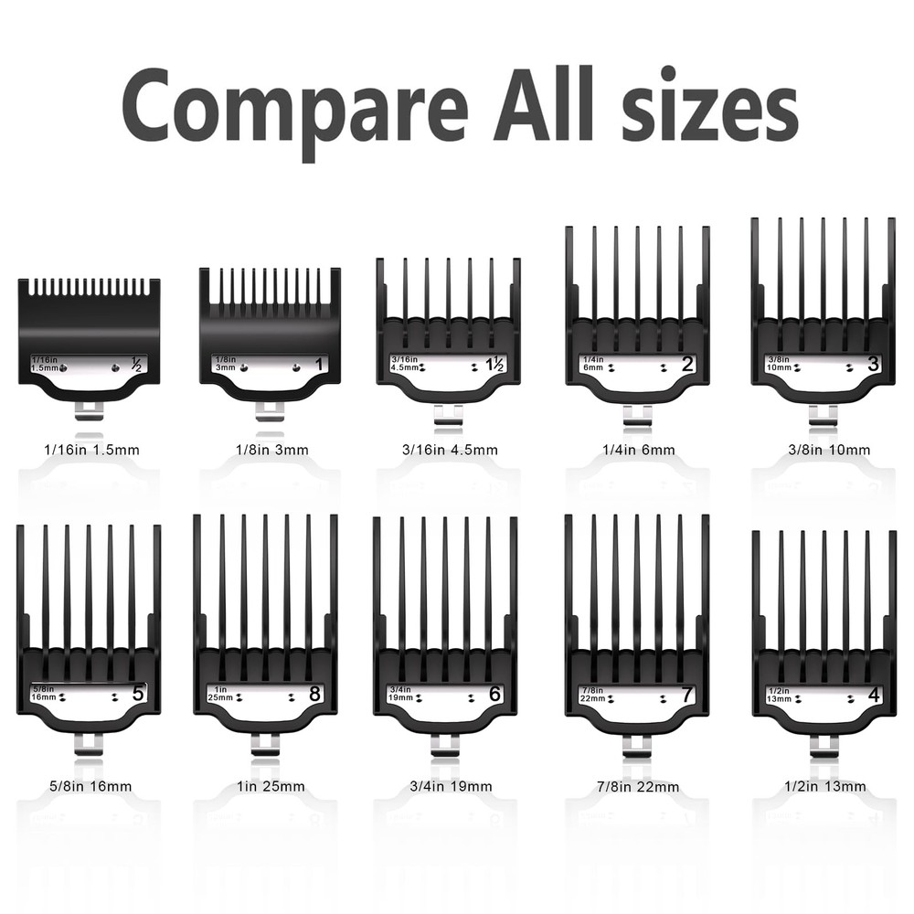 Compatible with Wahl Clipper Guards Set 10 Pack 10 Pack, Black