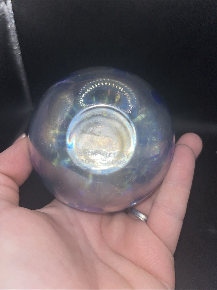Iridescent Perfume Bottle With Stopper Pulled Feather Blue 6”