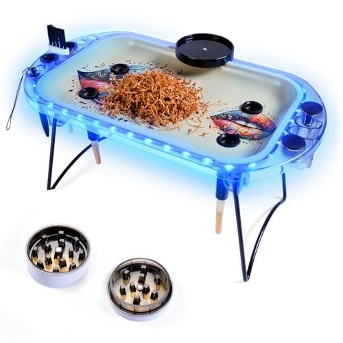 Herb Grinder Rolling Tray Kit with Pre-Rolled Cone Loader & LED Light - Mess-Fre