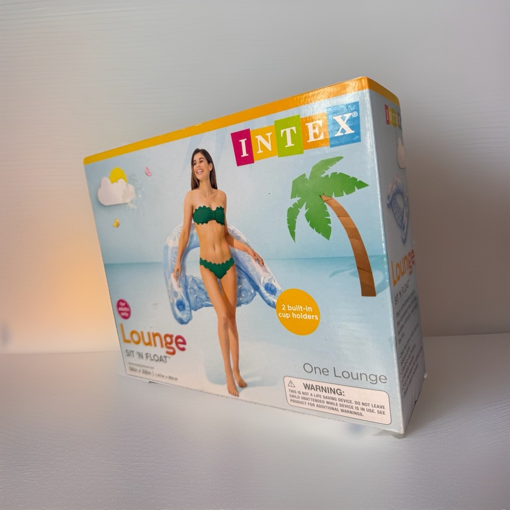 Intex Sit 'N Float Inflatable Pool Float Blue 58in x 39in 2 Cup Holders