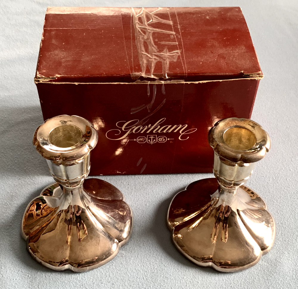 Gorham "Melon Bud" pattern silverplate candlestick set - 4 3/4" tall/4" wide
